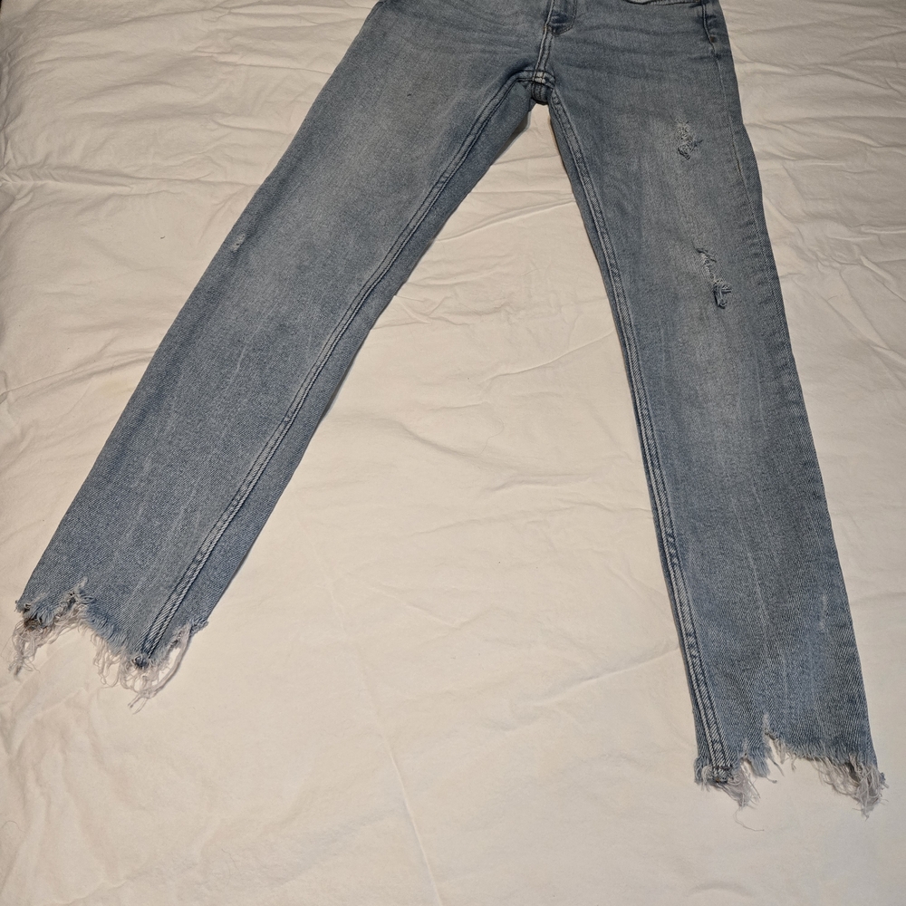 Zara Light Blue Skinny Jeans with Frayed Hem